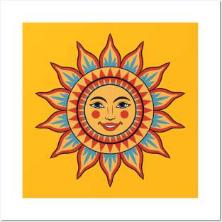 Decorative sun with female face Posters and Art